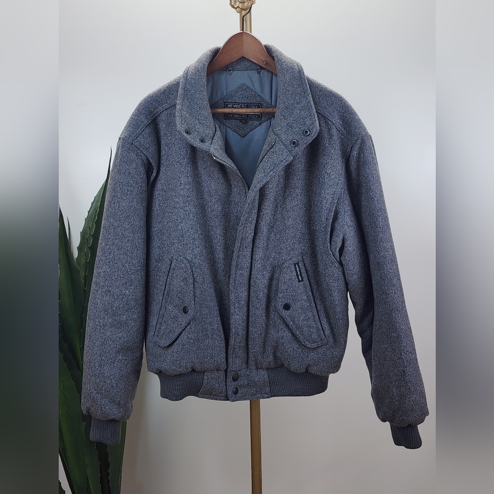 Vintage 80s/90s Mens Members Only 100% Wool Classic Bomber Jacket Grey Size 42